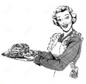 retro clipart woman with cake